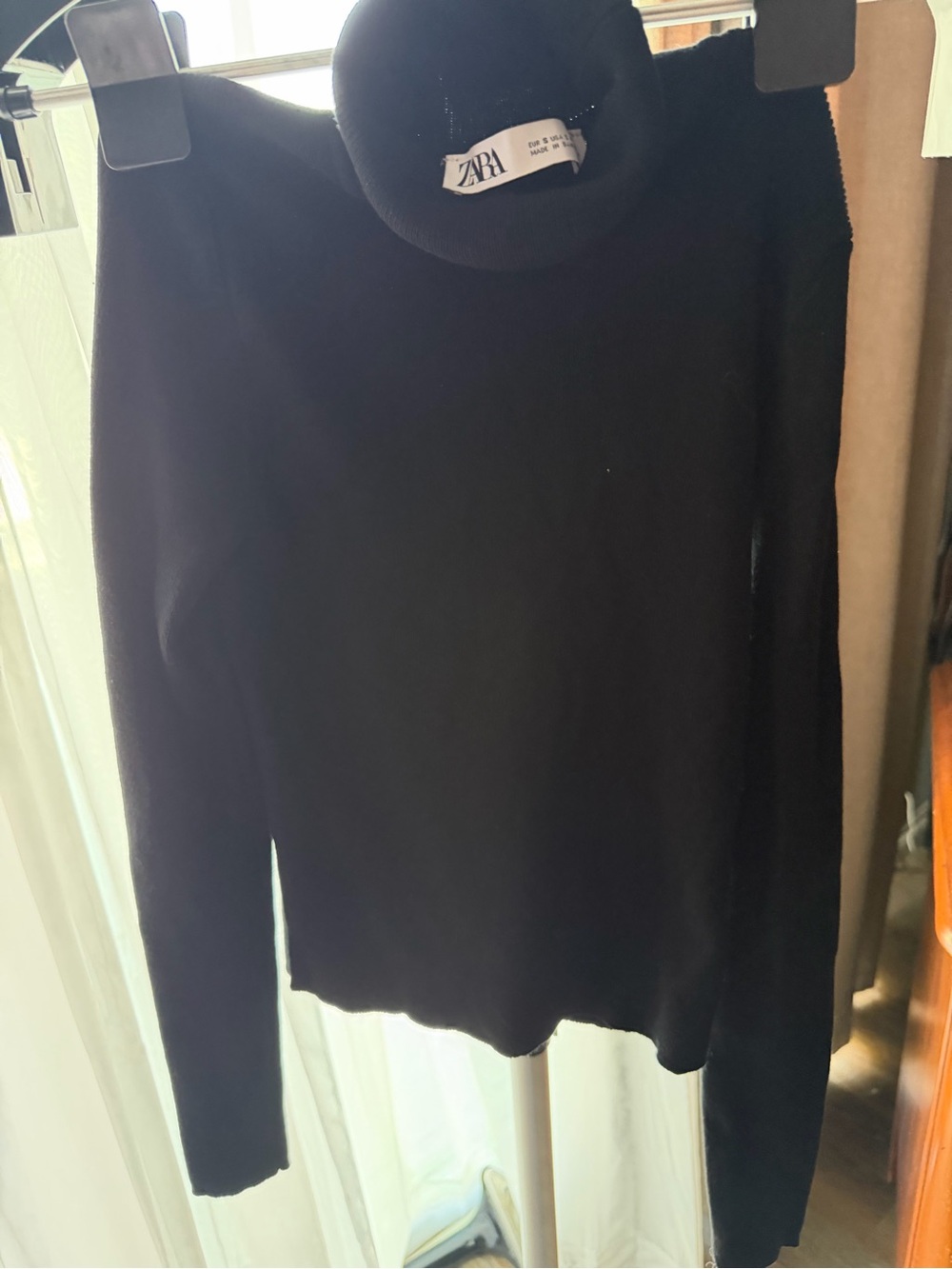 Zara Black Long Sleeve Mock Neck Knit Top Size Small